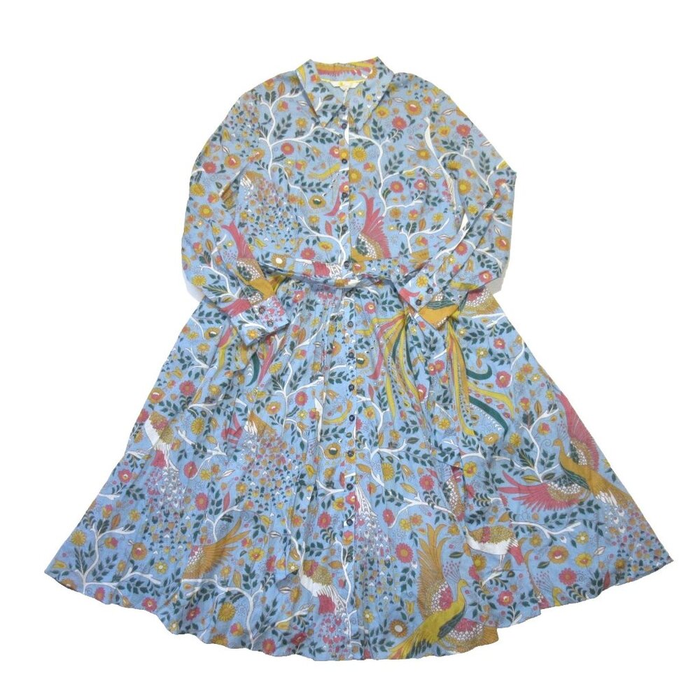 NWT Boden Kitty in Dusty Blue Enchanting Peacock Button-up Shirt Dress 12P